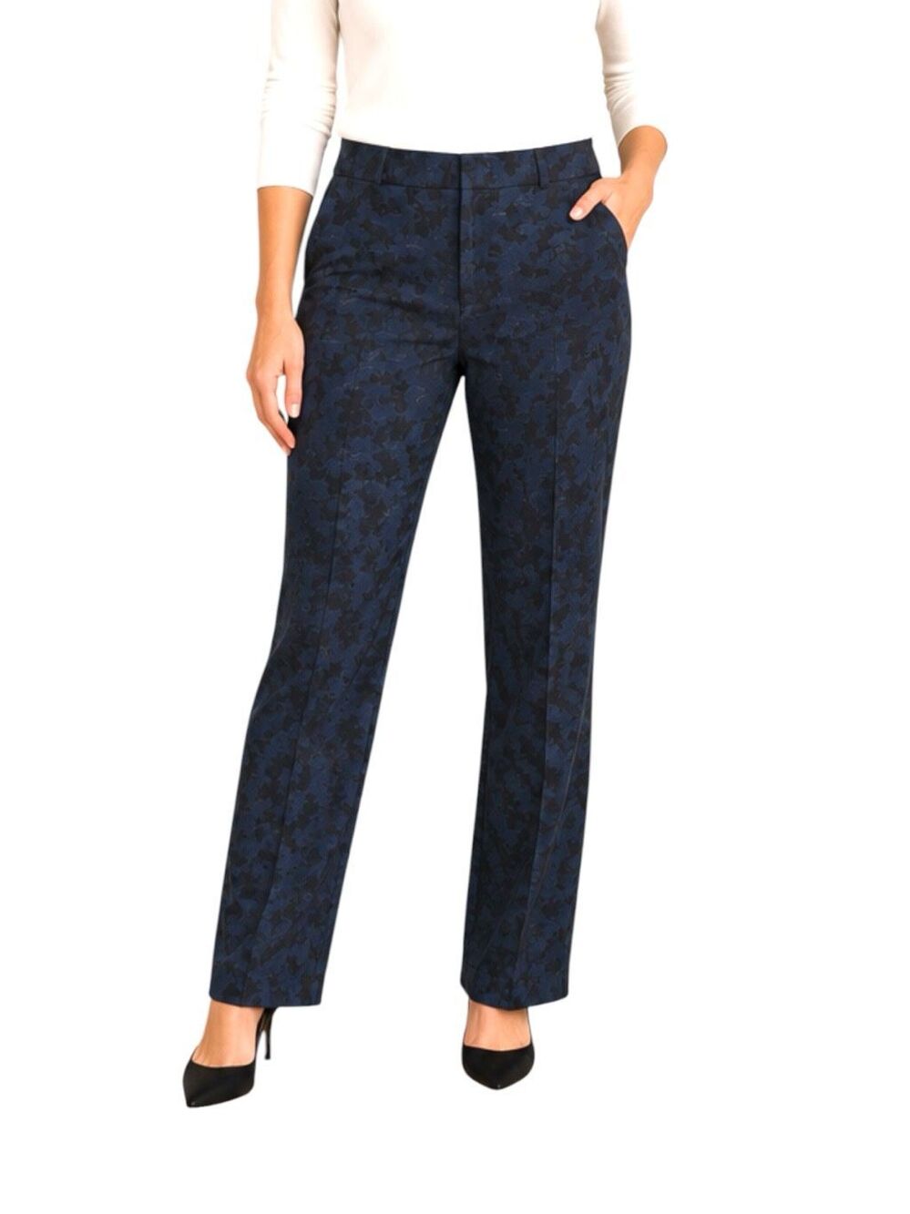 Banana Republic Ryan Dress Career Pants Floral Navy Blue Black Jacquard Size 10